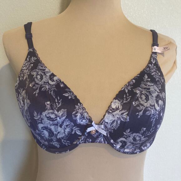 Victorias Secret Bra 36B Full Coverage Valiant Toille Purple Lightly Lined Flora - Picture 1 of 9